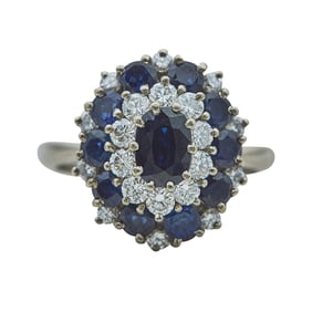 18K White Gold,  Sapphire, and Diamond Cluster Ring