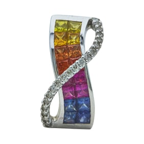 14K White Gold, Multicolored Sapphire, and Diamond Enhancer Pendant