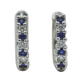 Birks 18K White Gold, Sapphire, and Diamond Huggie Hoops