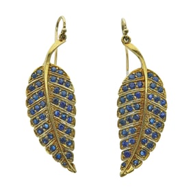 Jennifer Meyer 18K Yellow Gold and Sapphire Feather Earrings