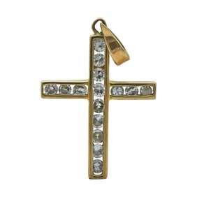 14K Yellow Gold and Diamond Cross Pendant