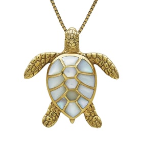 Kabana 14K Yellow Gold and Inlaid Mother-of-Pearl Turtle Pendant Necklace