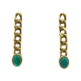 18K Yellow Gold and Emerald Cable Link Pendant Earrings