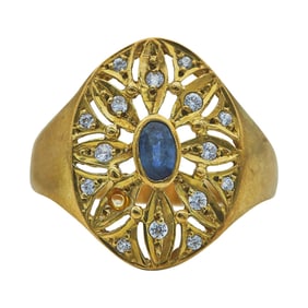 18K Yellow Gold Sapphire and Diamond Openwork Pendant Earrings & Ring Set