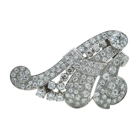 Platinum, 14K White Gold, and Diamond Geometric Brooch Pin