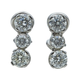 18K White Gold Three-Stone Diamond Earrings