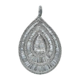 18K White Gold and Diamond Teardrop Shaped Pendant