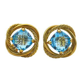 David Yurman 18K Yellow Gold and Blue Topaz Earrings