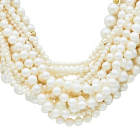 18K Yellow and White Gold Pearl Torsade Necklace