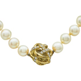Angela Cummings 18K Yellow Gold, Cultured Pearl, and Diamond Necklace