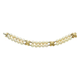 Tiffany & Co. 18K Yellow Gold X-Motif and Pearl Bracelet