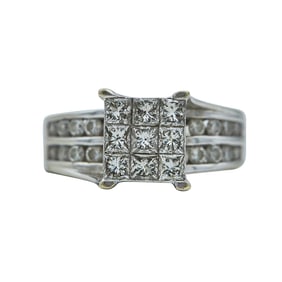 14K White Gold Princess-Cut Diamond Illusion Cluster Engagement Ring