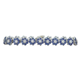 18K White Gold, Sapphire, and Diamond Flower Link Bracelet