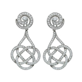 18K White Gold and Diamond Openwork Knot Pendant Earrings
