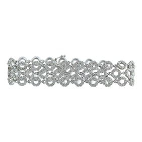 18K White Gold and Diamond Three Row Circle Link Bracelet