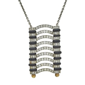 18K White Gold, Diamond, and Onyx Rondelle Stacked Pendant Necklace