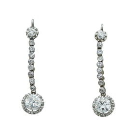 Platinum and Diamond Drop Earrings With Illusion Settings