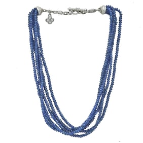 Multi Strand Beaded Sapphire Necklace with 18K White Gold and Diamond Toggle Clasp