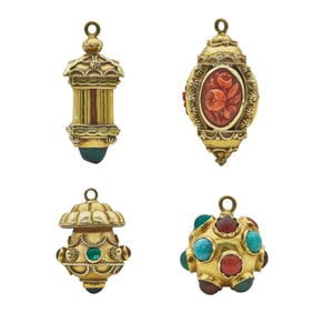 Set of Four 18K Yellow Gold and Multi Gemstone Charms