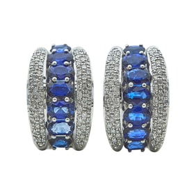 18K White Gold, Sapphire, and Diamond Half-Hoop Earrings