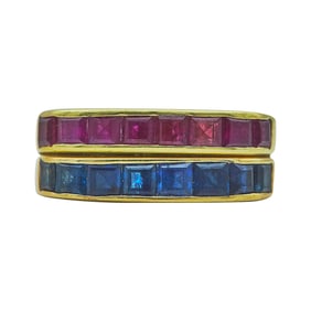 18K Yellow Gold, Ruby, and Sapphire Stacked Band Ring