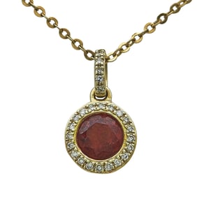 14K Yellow Gold Garnet and Diamond Halo Pendant Necklace