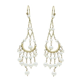 14K Yellow Gold and Cultured Pearl Chandelier Earrings