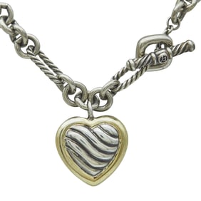 David Yurman Sterling Silver Figaro Link Chain and Heart Pendant Necklace