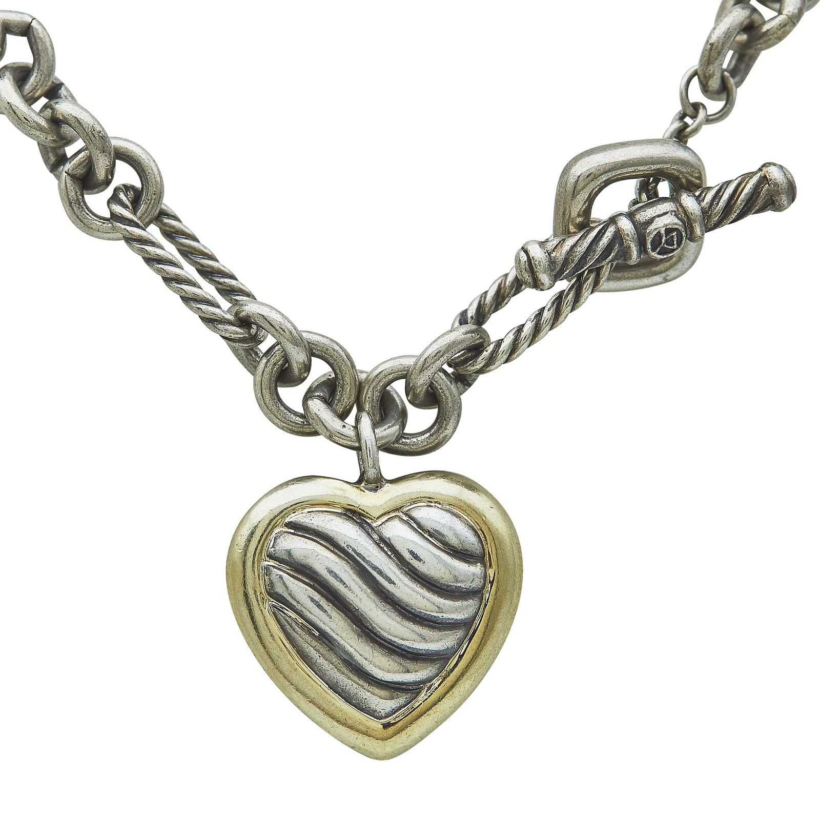 David Yurman Sterling Silver Figaro Link Chain and Heart Pendant Necklace (1 of 7)