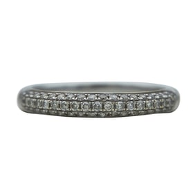 14K White Gold and Three Row Pave Diamond Ring Band