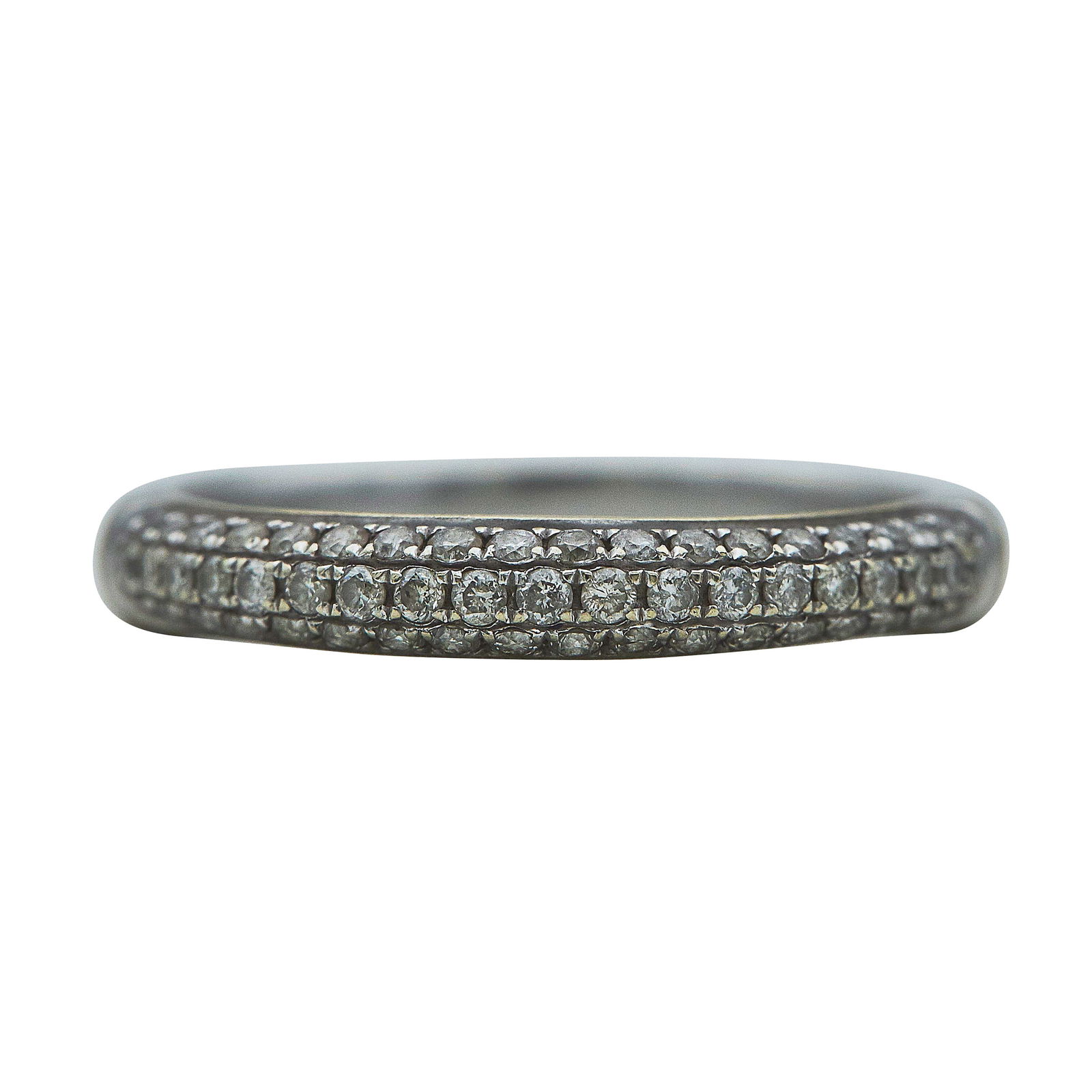 14K White Gold and Three Row Pave Diamond Ring Band (1 of 3)