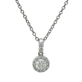 14K White Gold and Diamond Halo Pendant Necklace