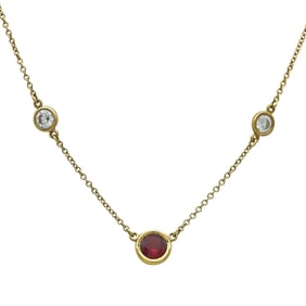 Elsa Peretti for Tiffany & Co. Color by the Yard 18K Yellow Gold Ruby and Diamond Necklace
