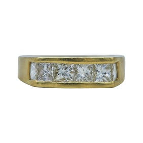18K Yellow Gold and Princess Cut Diamond Band Ring