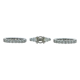 Platinum and Diamond Engagement Ring and Eternity Band Wedding Set