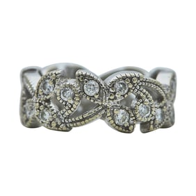 14K White Gold and Diamond Floral Band Ring