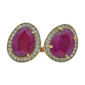 18K Yellow Gold, Ruby, and Diamond Bypass Ring