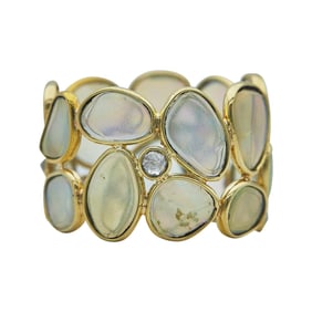 18K Yellow Gold, Opal, and Rose Cut Diamond Band Ring
