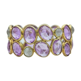 18K Yellow, Rose Cut Pink Sapphire, and Rose Cut Diamond Stacked Band Ring