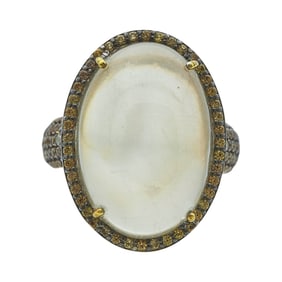 14K Yellow and White Gold, Moonstone, and Diamond Cocktail Ring