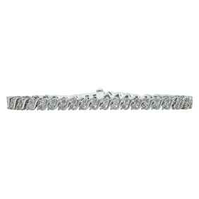 Sterling Silver and Single Cut Diamond S-Shape Link Tennis Bracelet