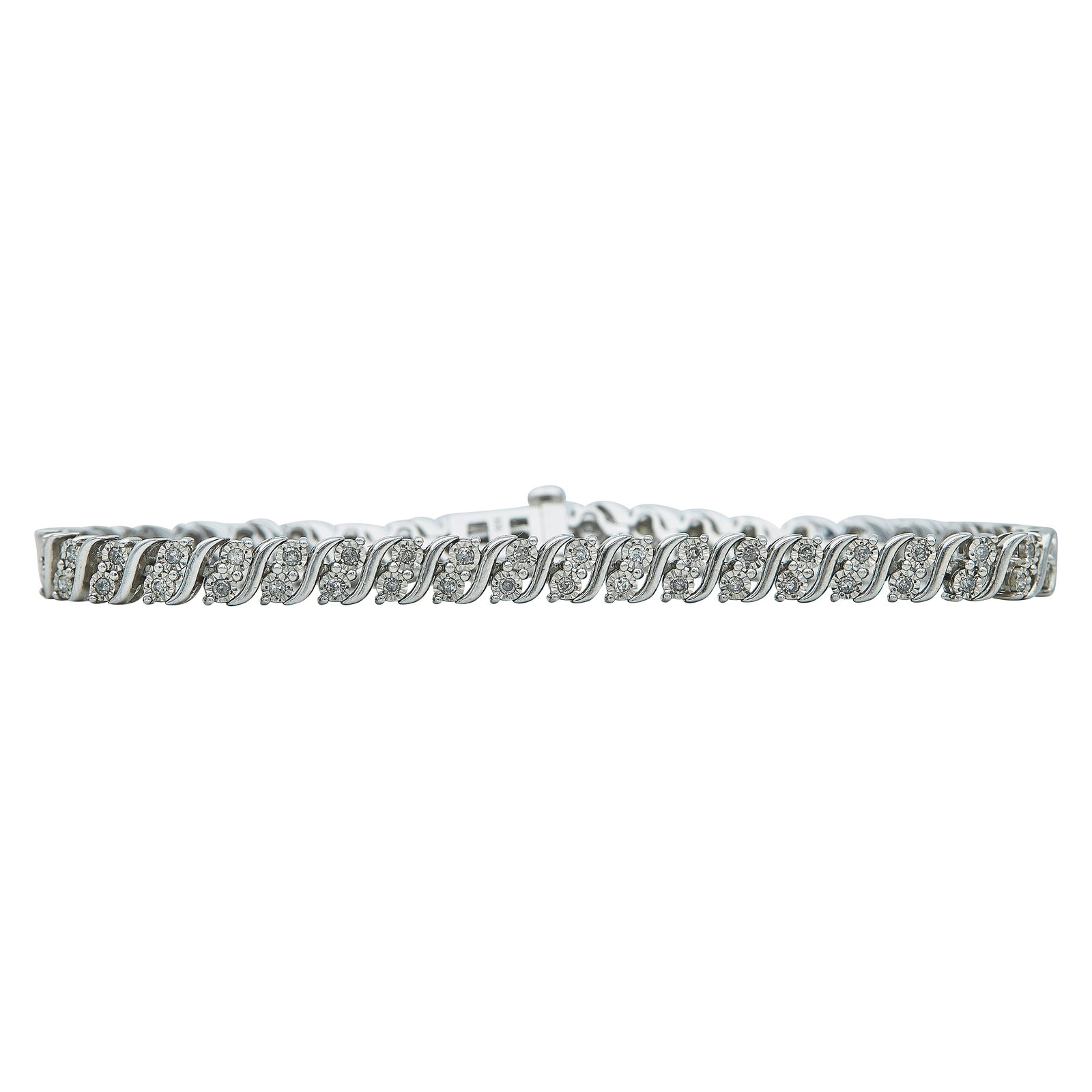 Sterling Silver and Single Cut Diamond S-Shape Link Tennis Bracelet (1 of 3)