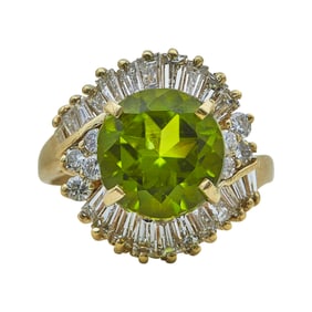 18K Yellow Gold, Peridot, and Diamond Halo Ring