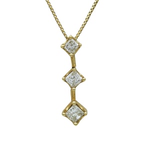 14K Yellow Gold 3 Stone Princess-Cut Diamond Pendant Necklace