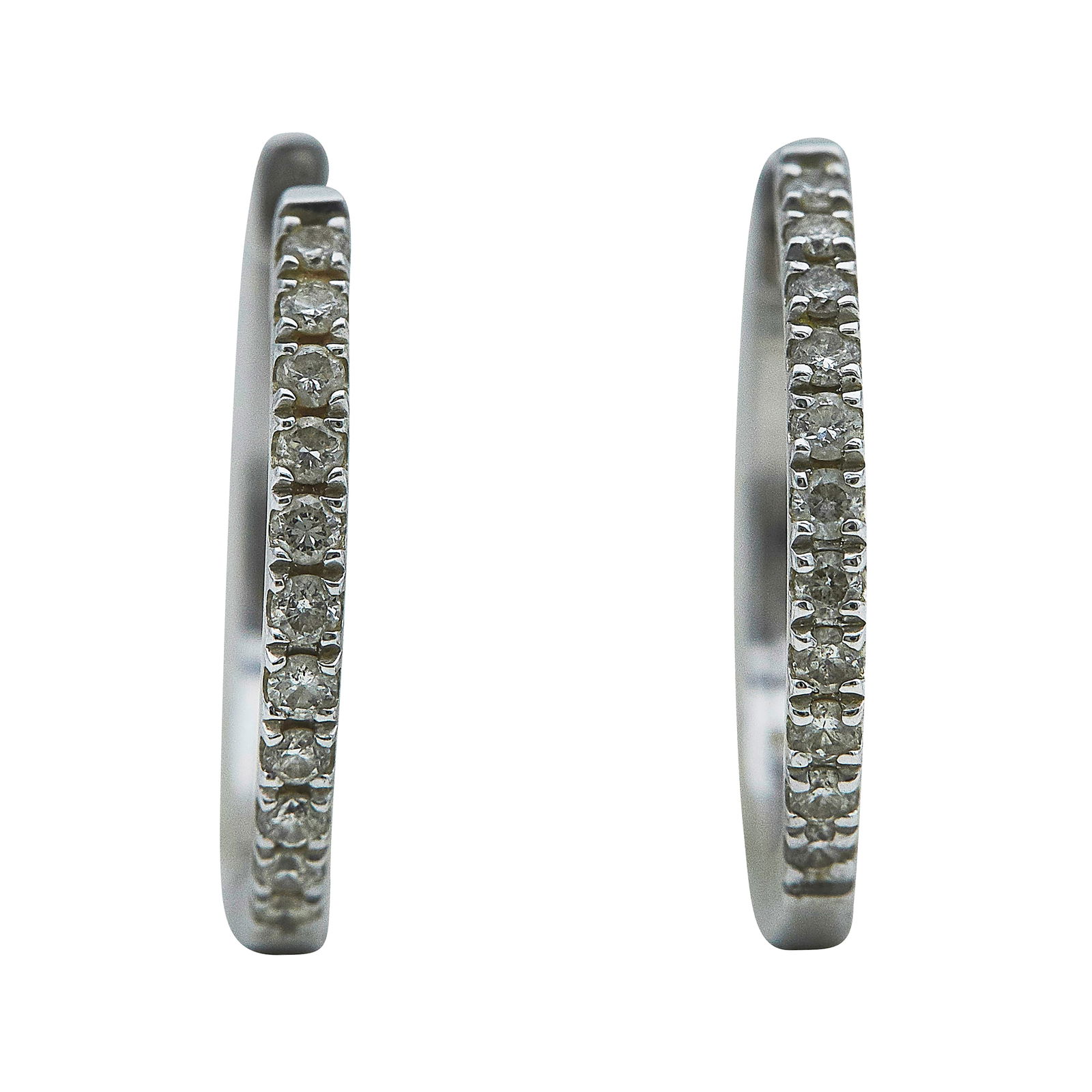10K White Gold and Diamond Huggie Hoop Earrings (1 of 3)
