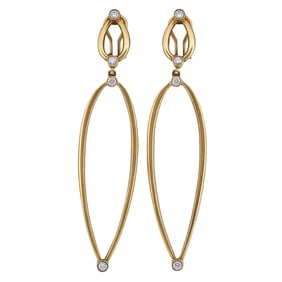 Elizabeth Rand 18K Yellow Gold and Diamond Openwork Pendant Earrings