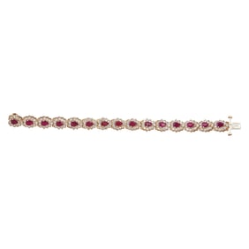 14K Yellow Gold Ruby and Diamond Bracelet and Pendant Set