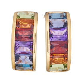 H. Stern 18K Yellow Gold Rainbow Gemstone Pendant and Earrings Set