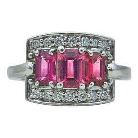 14K White Gold Pink Tourmaline and Diamond Ring