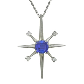 14K White Gold Tanzanite and Diamond Star Cross Pendant Necklace